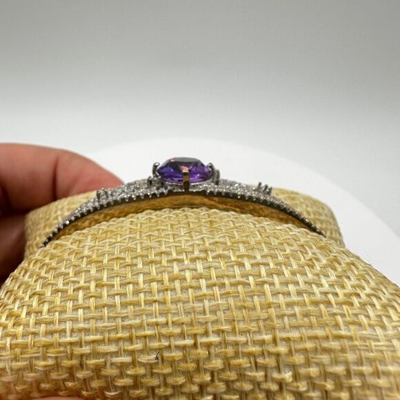 NWOT 4.91 genuine amethyst and cz clamper bracelet in sterling silver! - Picture 7 of 8
